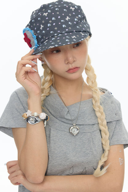 Floral Denim Slouchy Cap