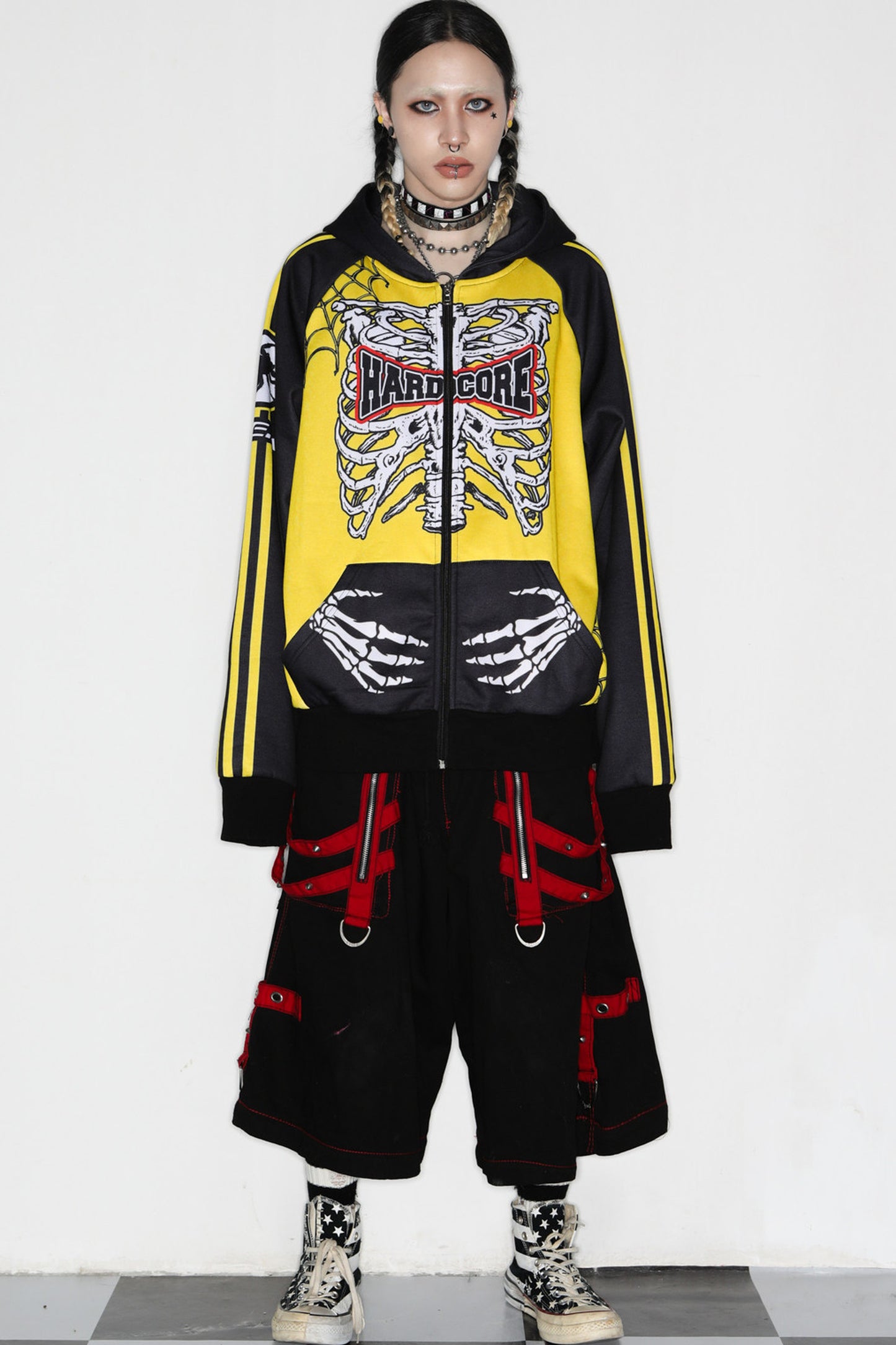 Skeleton Ribcage Hooded Zipper Jacket