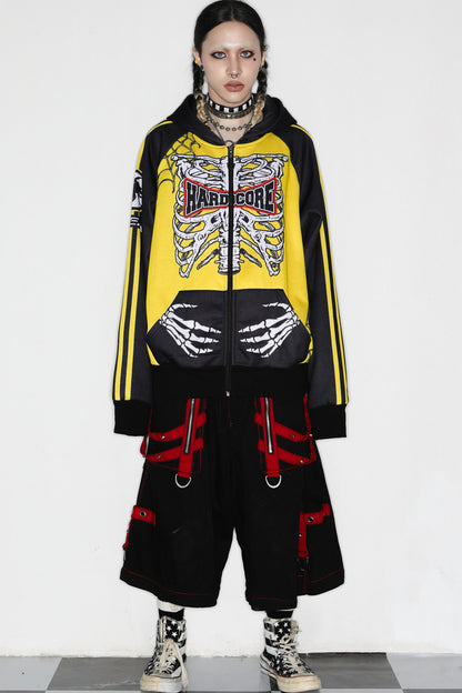 Skeleton Ribcage Hooded Zipper Jacket