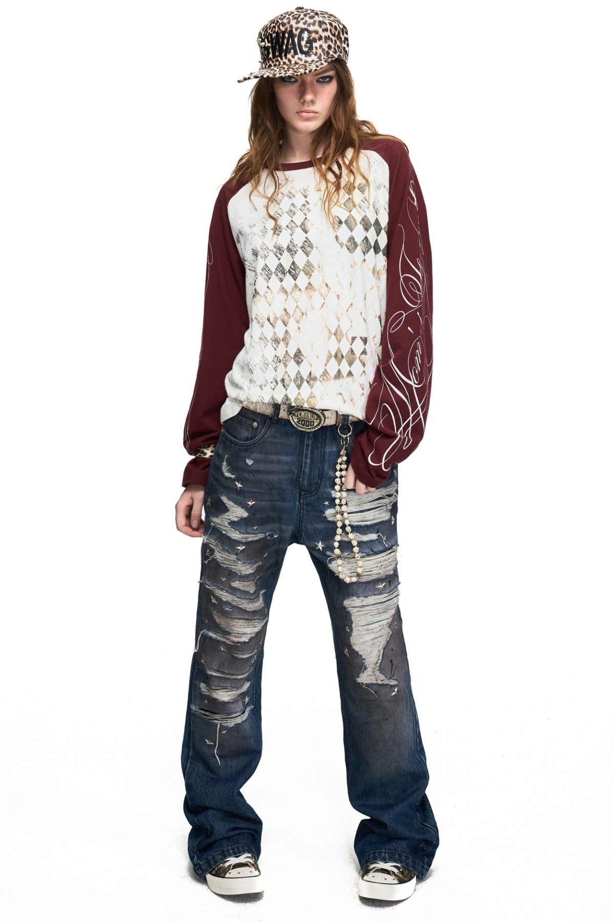 Checkerboard Raglan Long-Sleeve T-Shirt