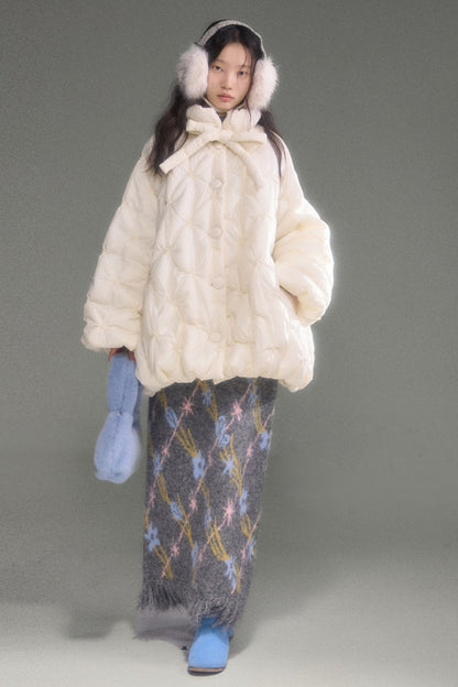 Bow Tie Floral Quilted A-Line Jacket