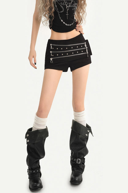 Triple Metal Zipper Punk Shorts