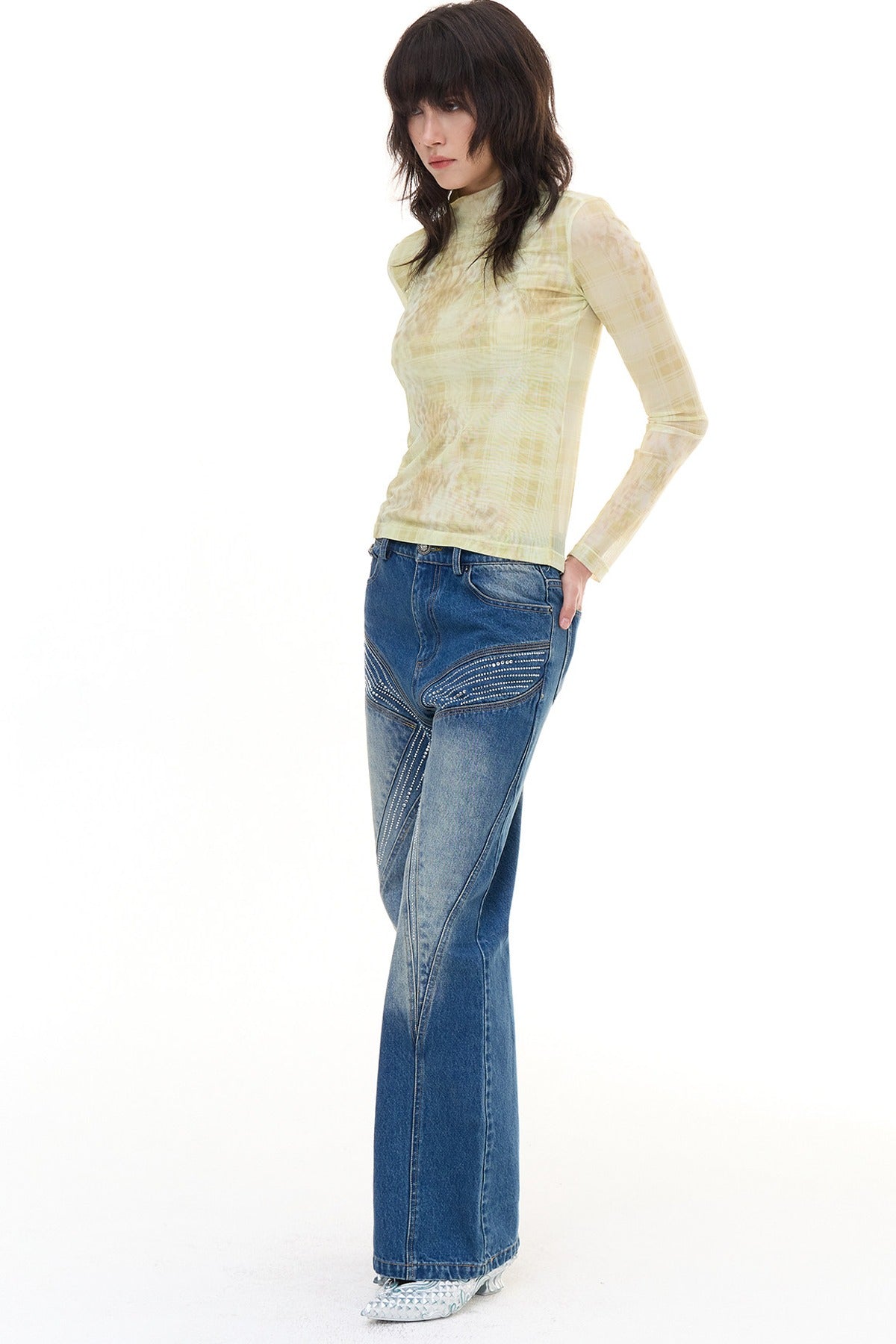 Butterfly Rhinestone Straight Jeans