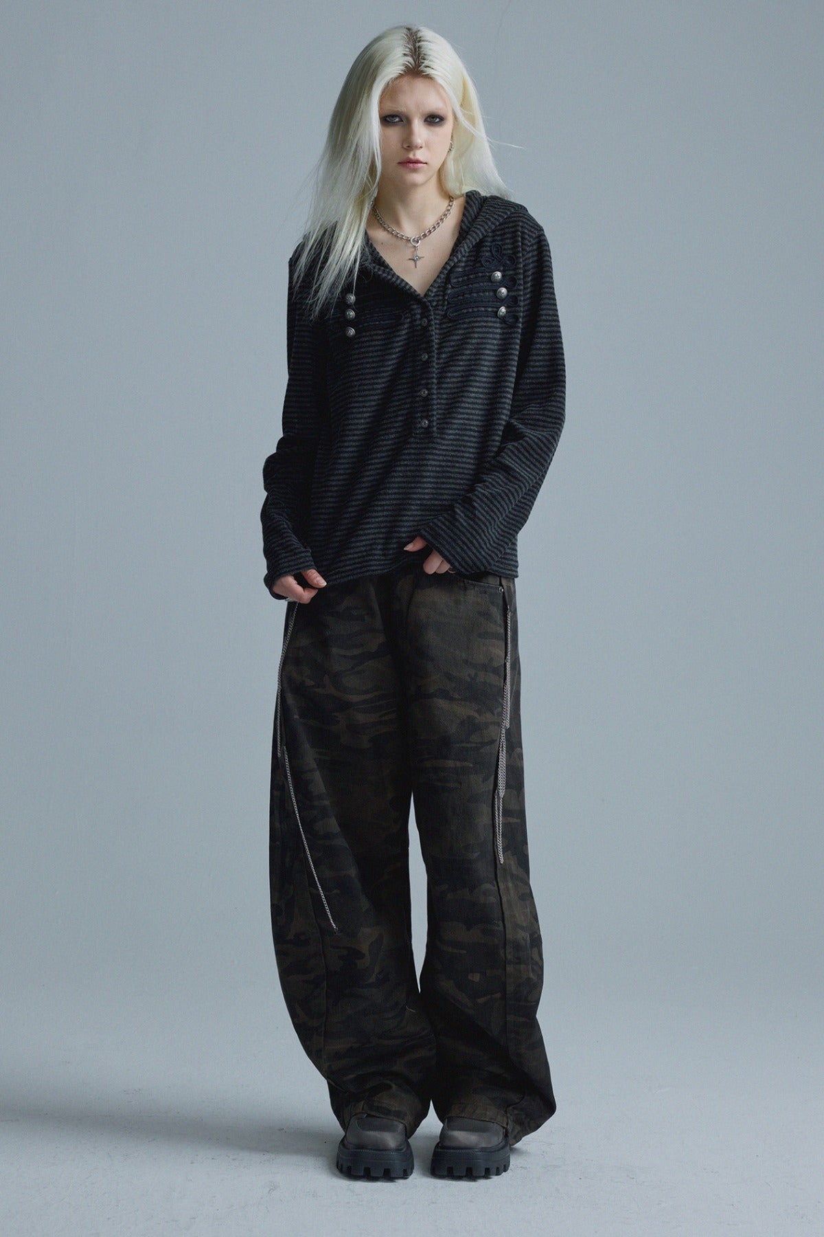 Chain Scimitar Camo Wide-Leg Pants