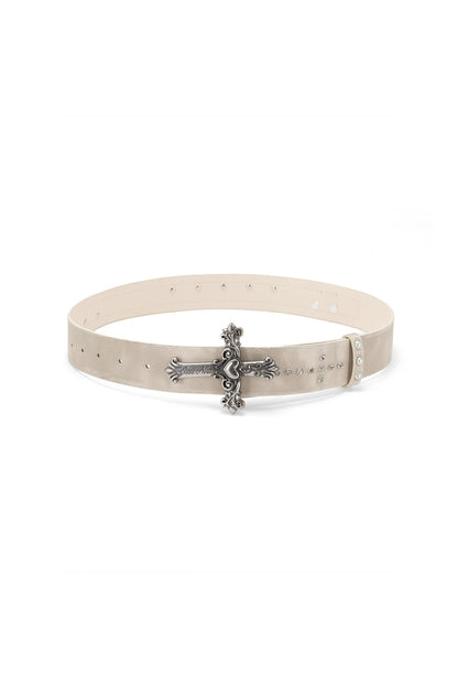 Carved Cross Studded Leather Belt