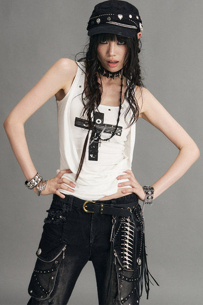 Punk Y2K Tassel Metal Chain PU Leather Belt