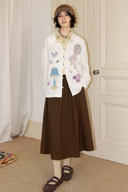 Perforated Long-Sleeved Vertical Stripe Printed Knit Set-Up