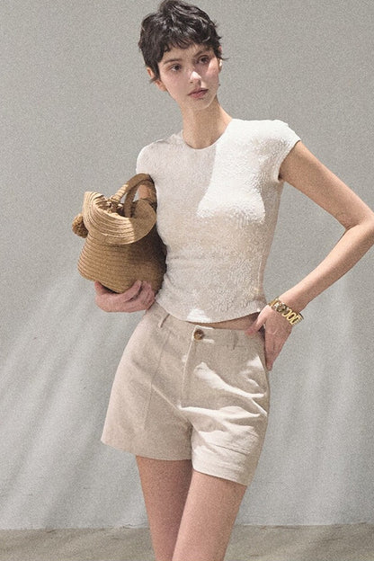 Lace Splice Short Sleeve Top