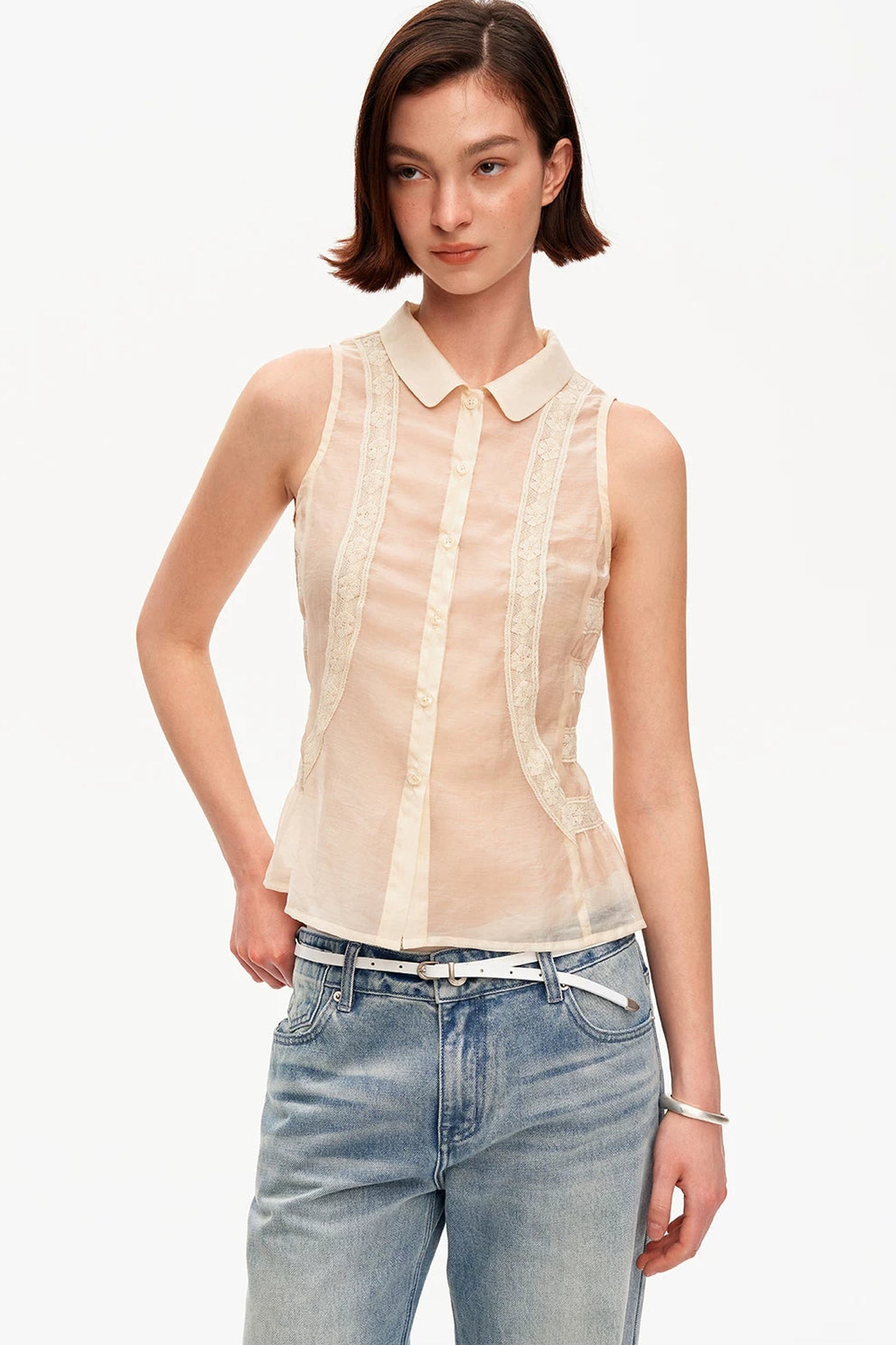 Beige Lace Polo Tencel Camisole