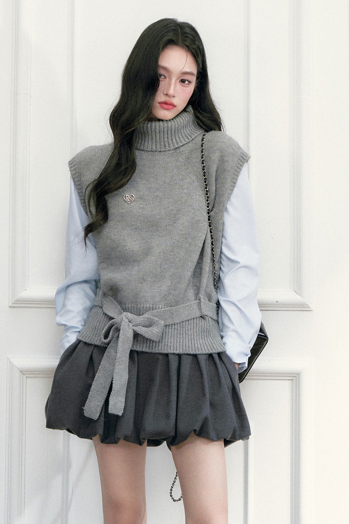 A-Line Pleated Pocket Bud Waist Skirt