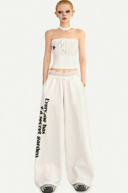 Letter Print Wide-Leg Pants