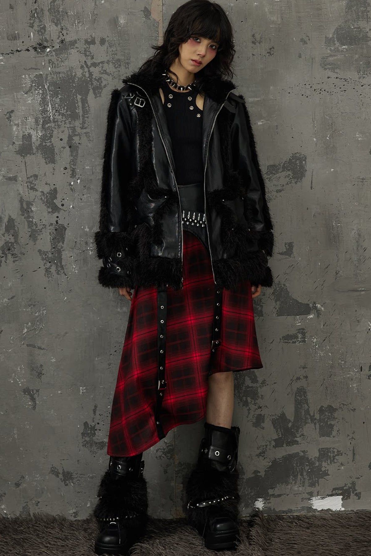 Punk-Star-Patchworkjacke mit Fell