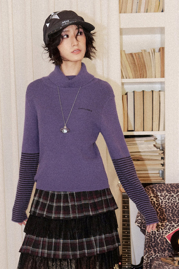 Gray Purple Nana Print Batwing Sweater