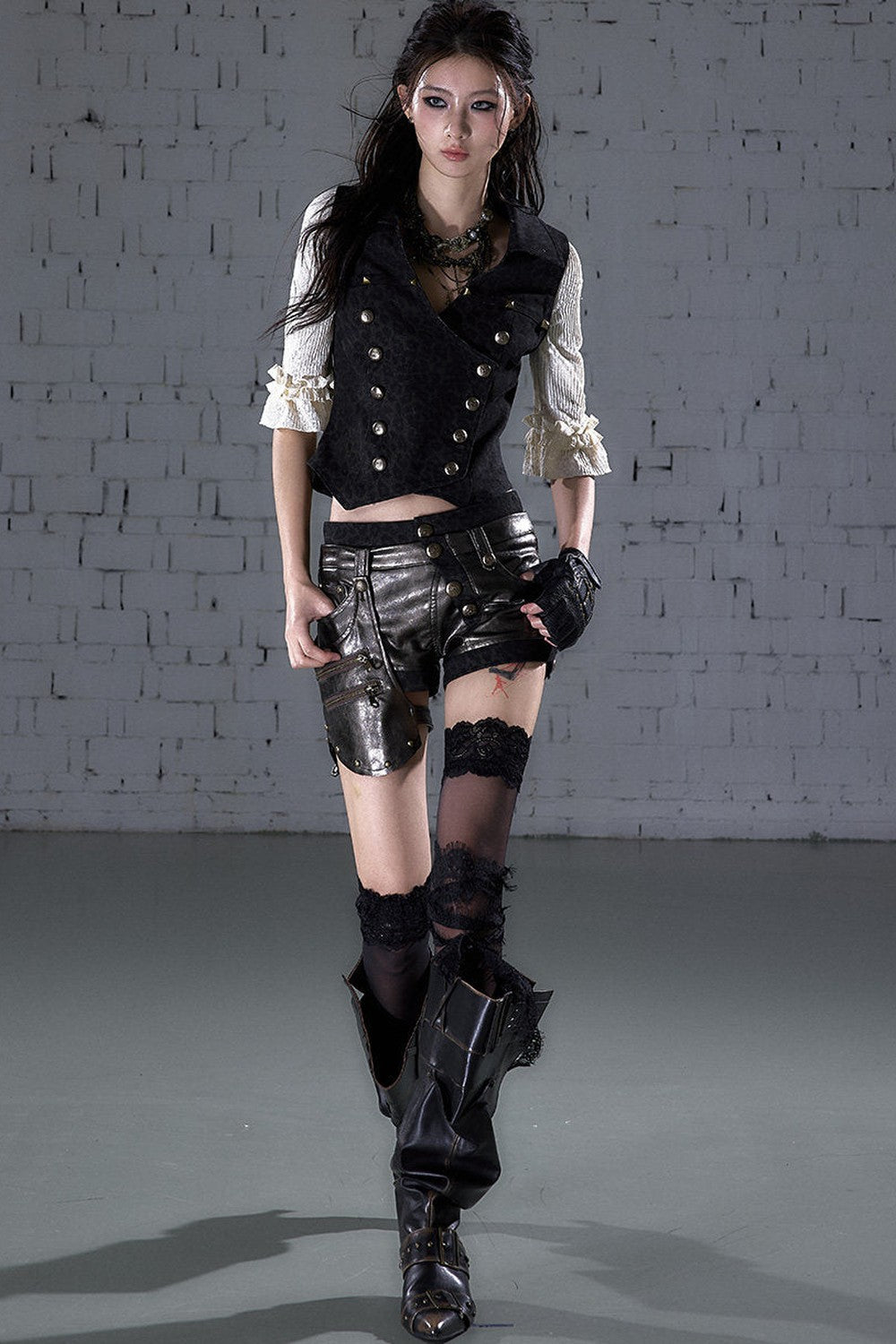 Asymmetrical Detachable Leather Shorts
