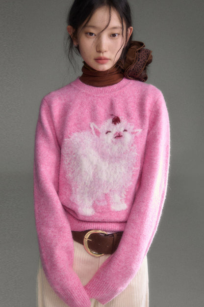 Cherry Lamb Jacquard Wool Blend Sweater