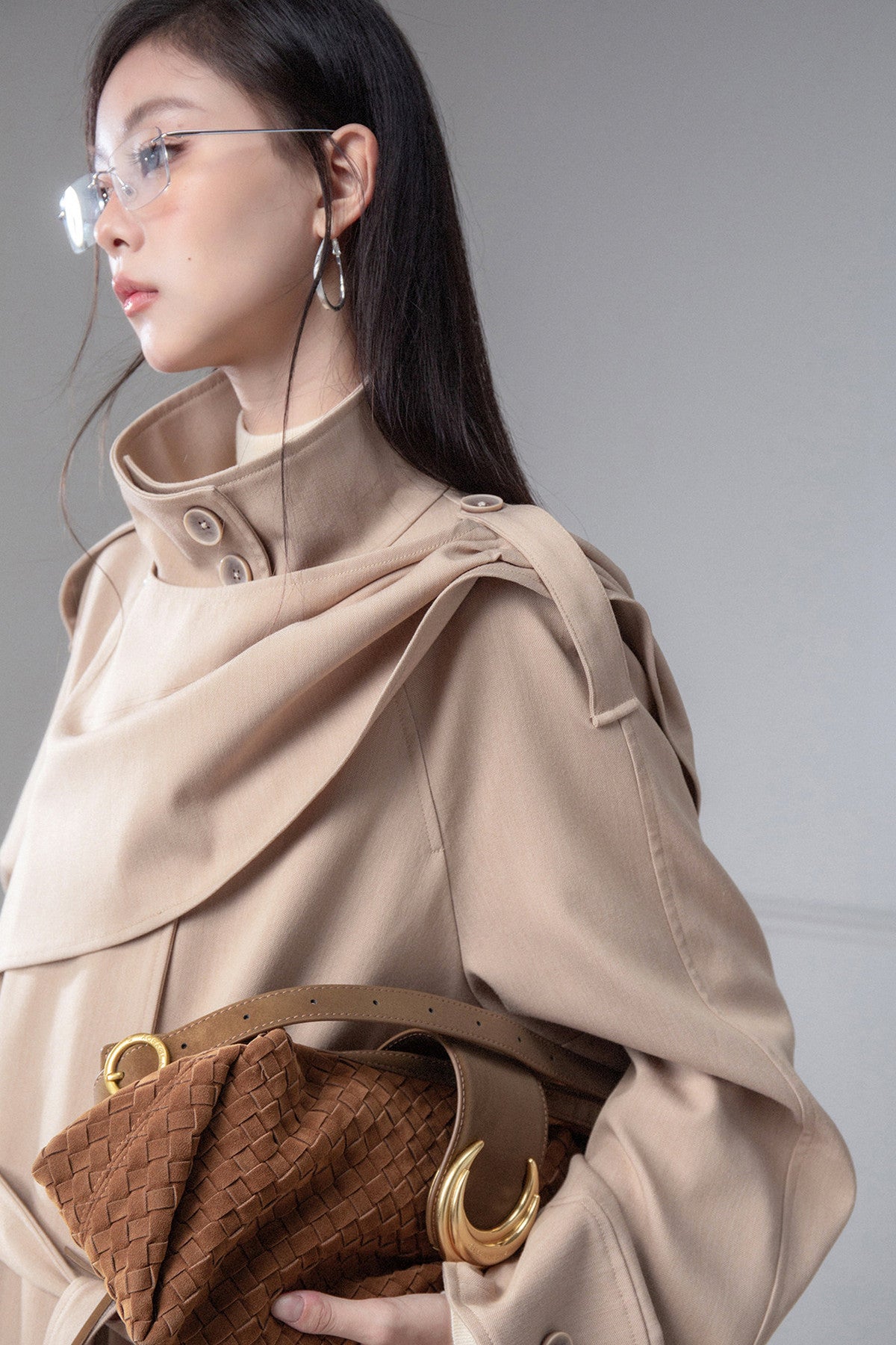 Detachable Shawl Wool Trench Coat