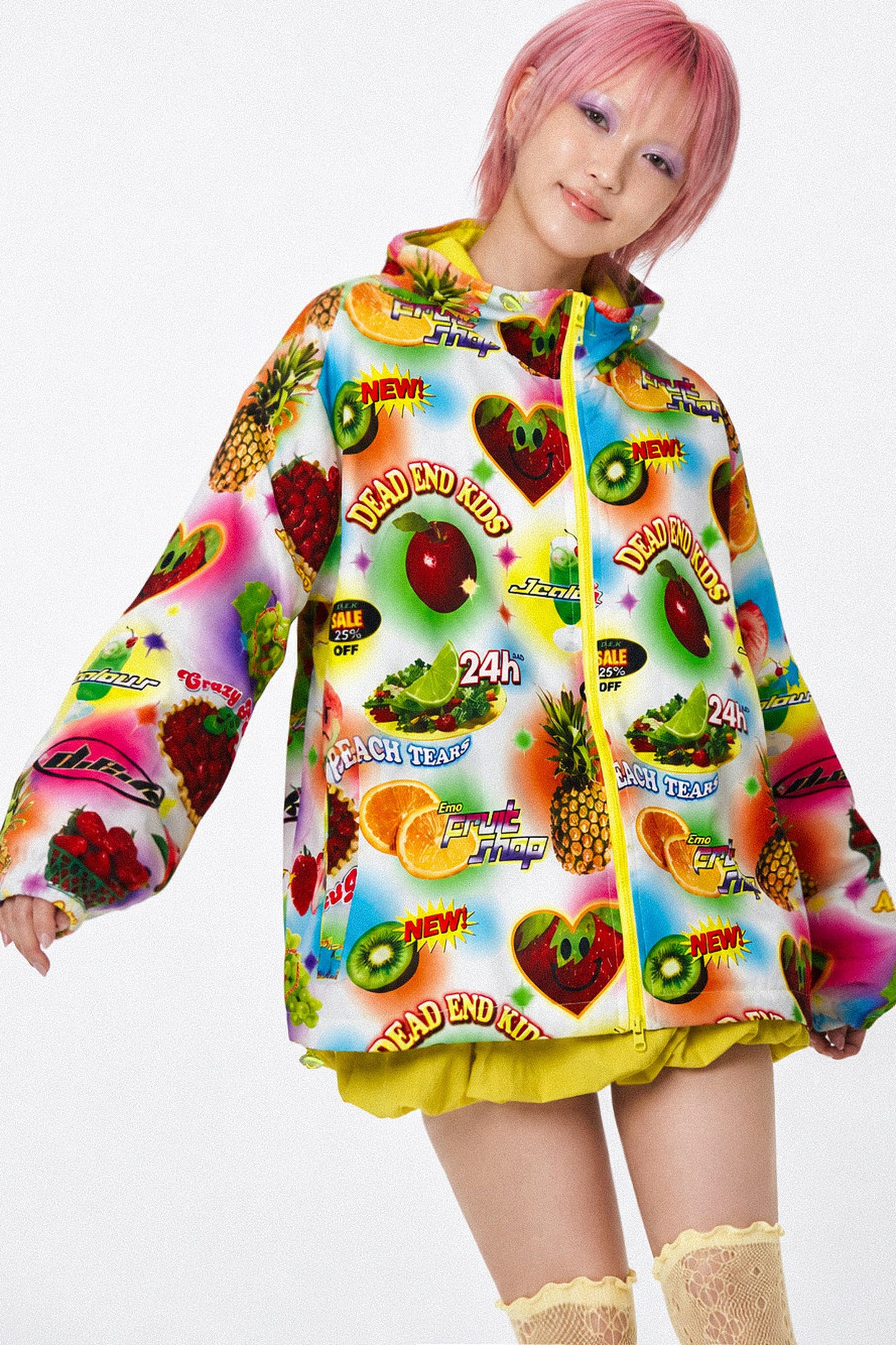 Teflon coupe-vent à capuche imprimé fruits