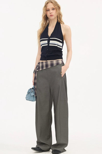 Plaid Drapey Waist-Tie Trousers