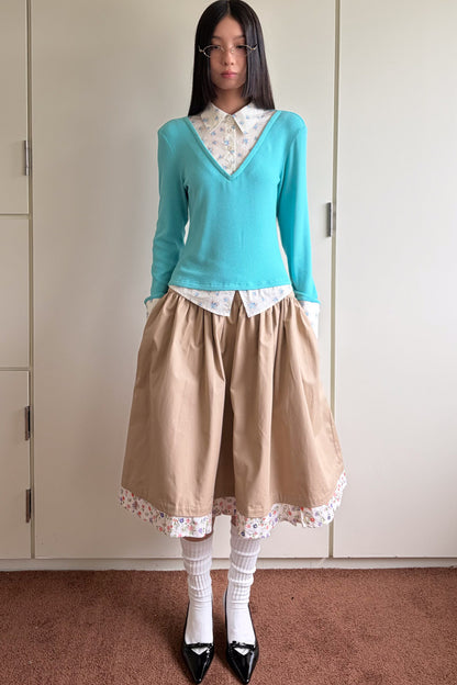 Mint Green Knit Floral Shirt Top