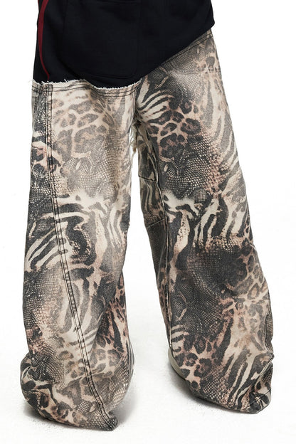 Brown Animal Print Curved Pants