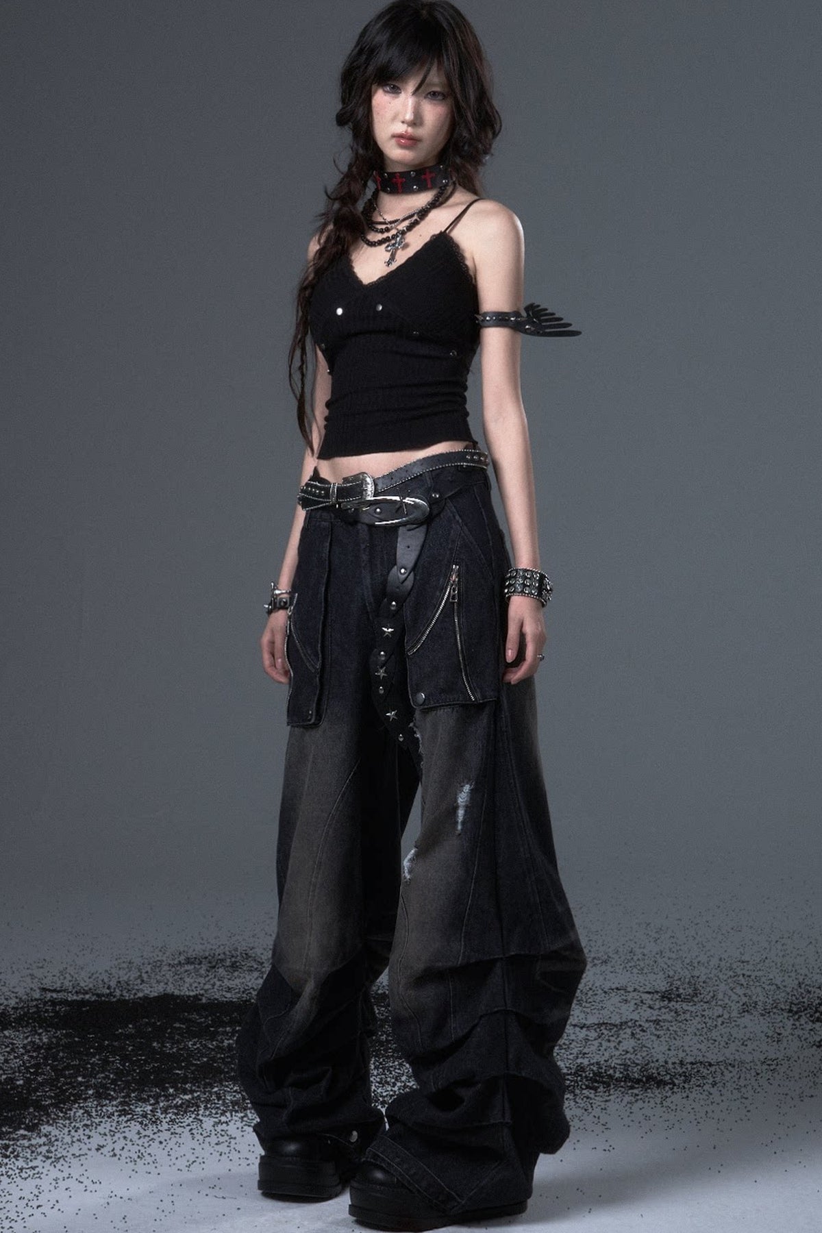 Wide Leg Washed Scimitar Jeans