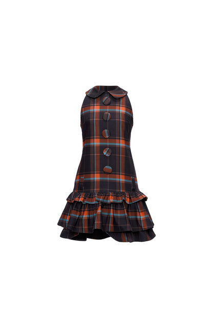 Abito raglan a quadri nero e arancione