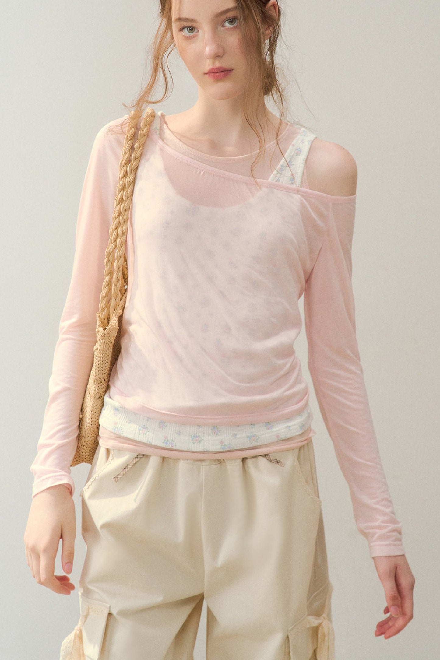 Cooling Layered-Look Long-Sleeve Blouse Set