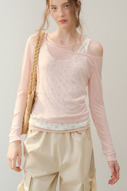 Cooling Layered-Look Long-Sleeve Blouse Set