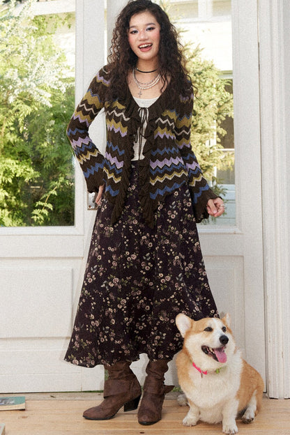 Vintage A-Line Elastic Waist Skirt