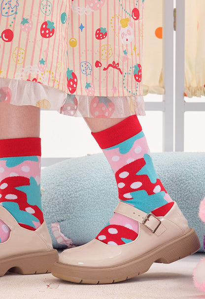And Strawberry Knitted Mid-Calf Socks