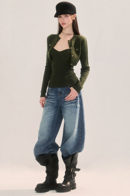 Gestricktes zweiteiliges Set aus Tube-Top und Jacke