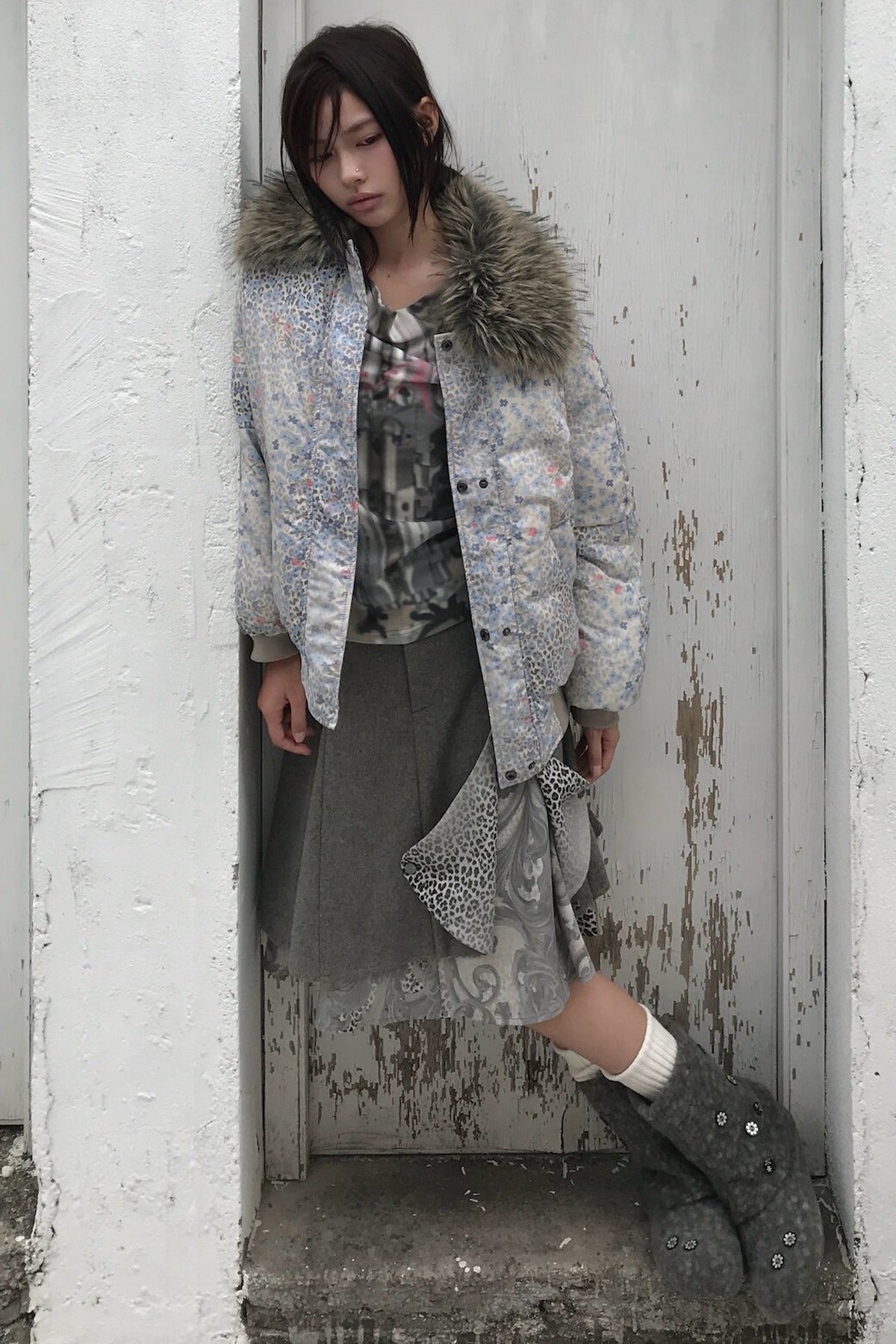 Asymmetrical Ruffled Baroque Leopard Print Wool Skirt