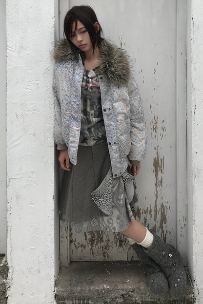 Asymmetrical Ruffled Baroque Leopard Print Wool Skirt