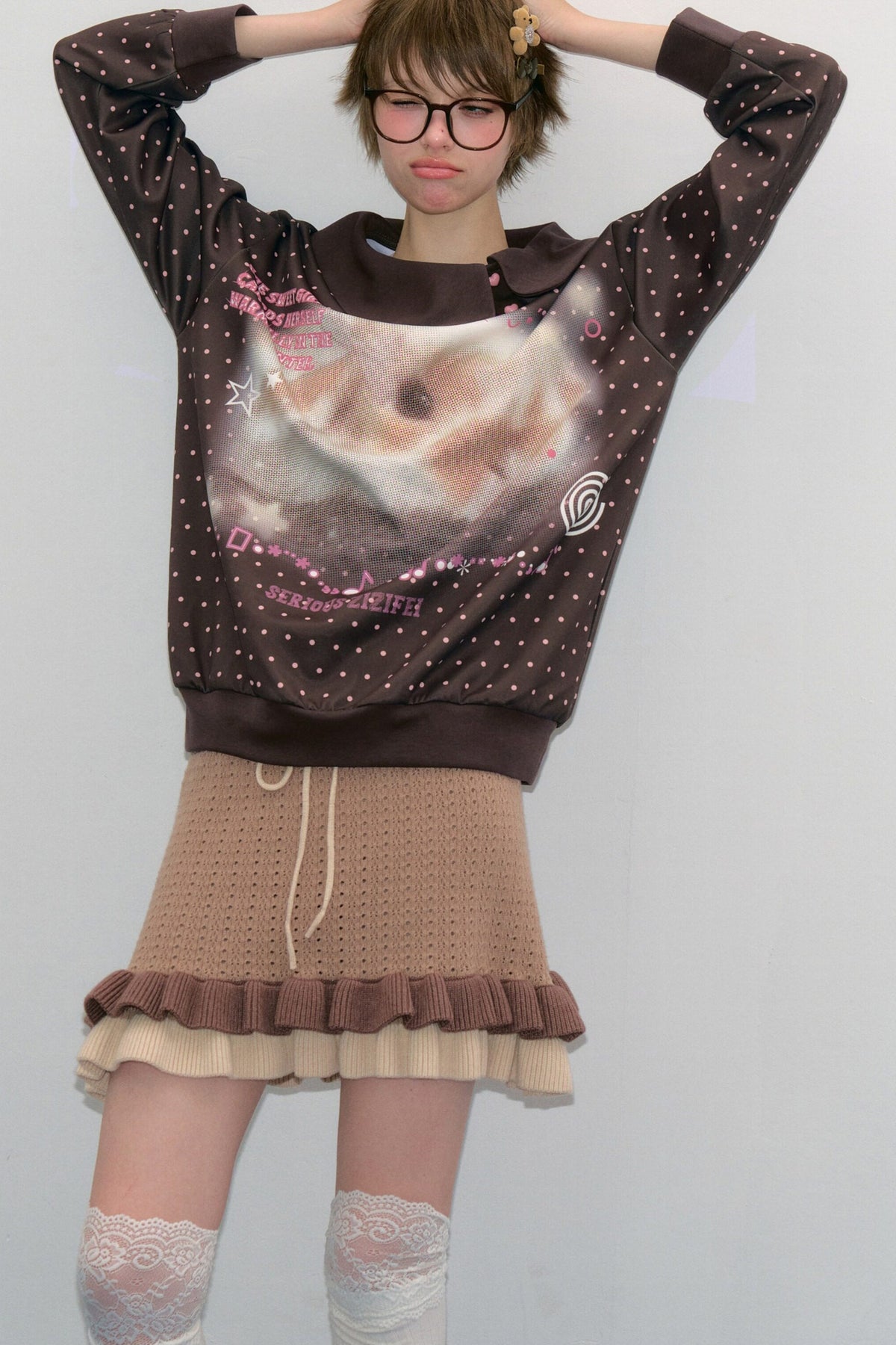 Rabbit Print Polka Dot Sweatshirt