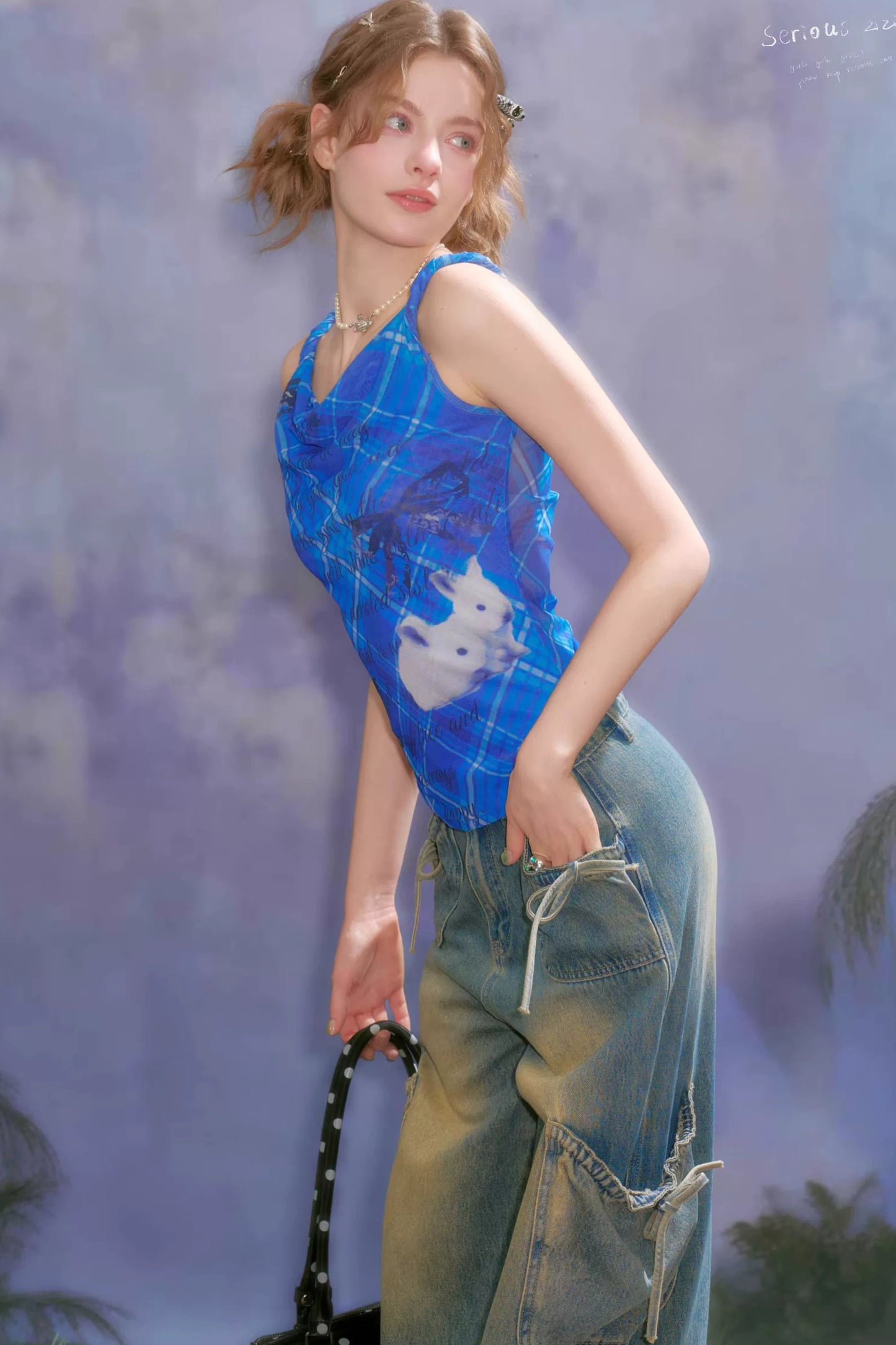 Klein Blue Rabbit Plaid Top