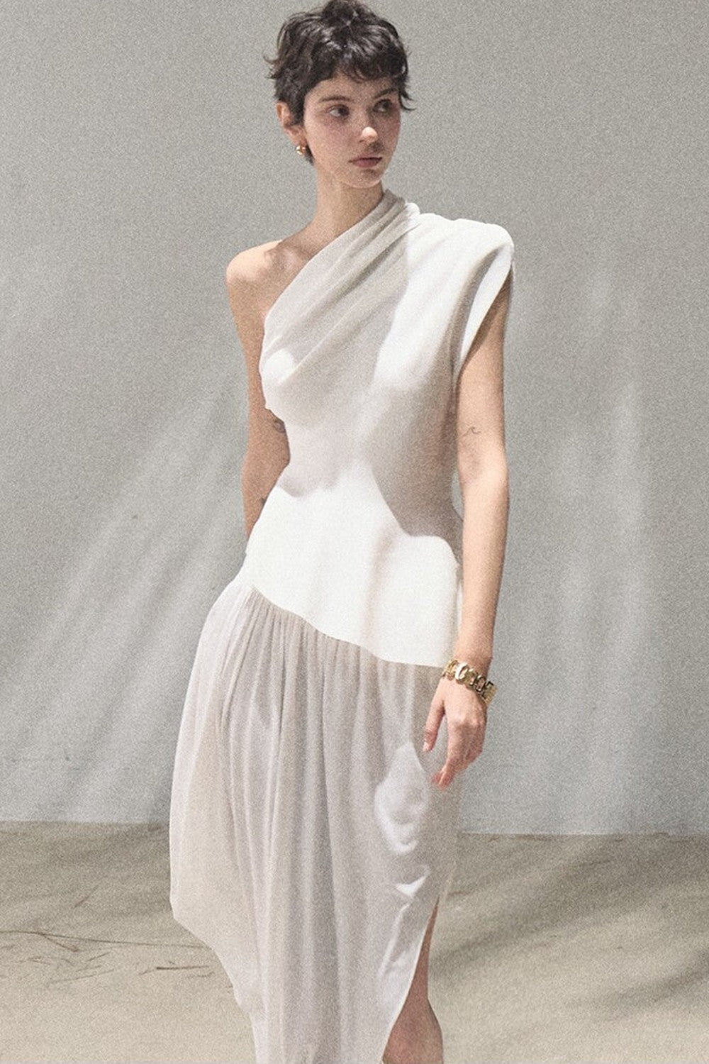 White Asymmetrical Lyocell Top