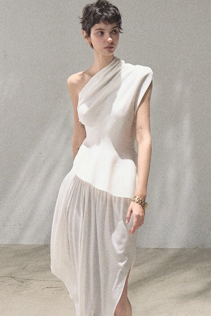 White Asymmetrical Lyocell Top