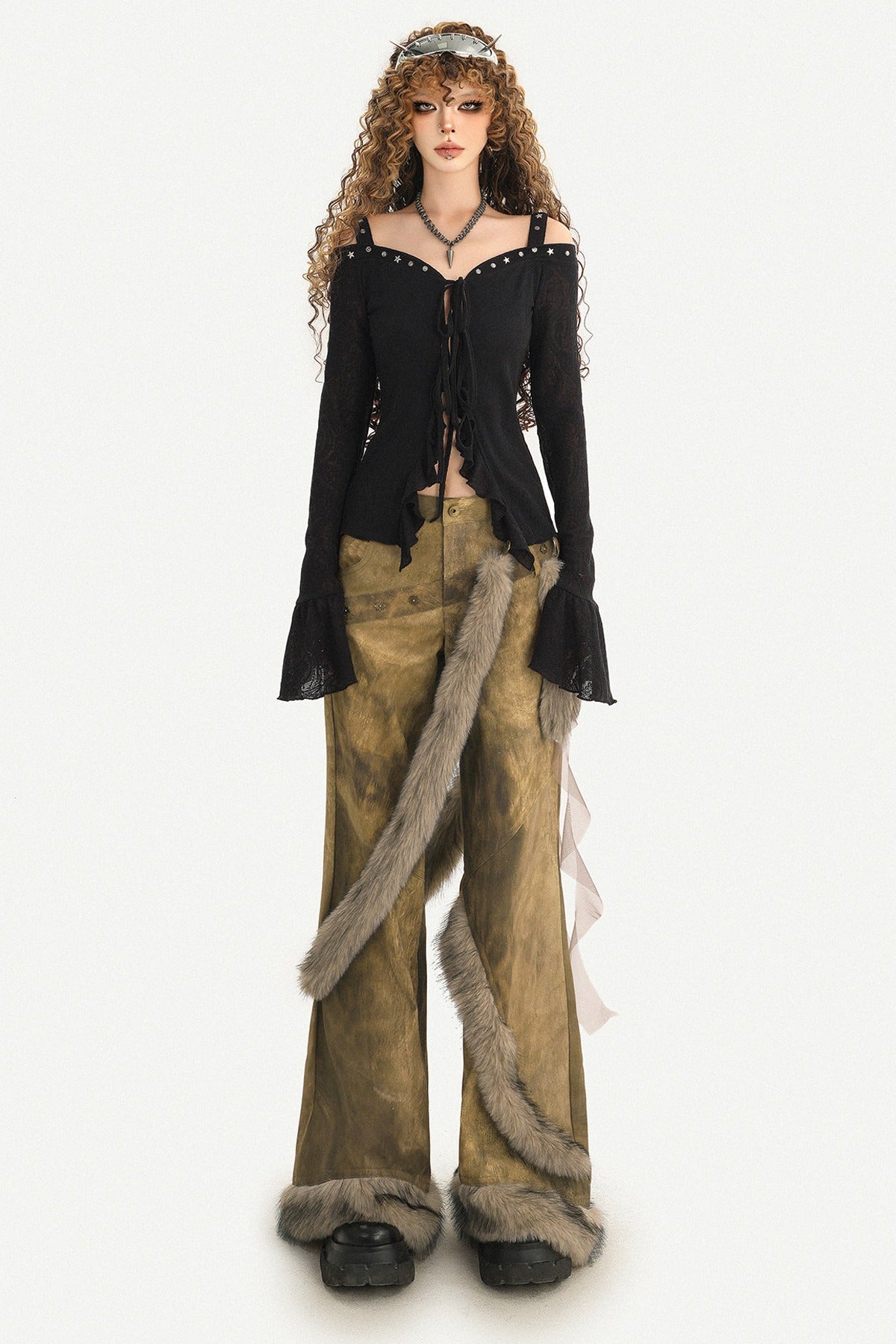 Y2K Studded Off-Shoulder Shirt