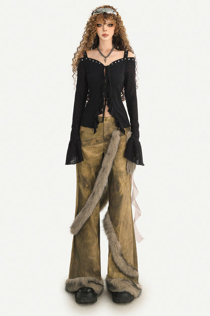 Y2K Studded Off-Shoulder Shirt