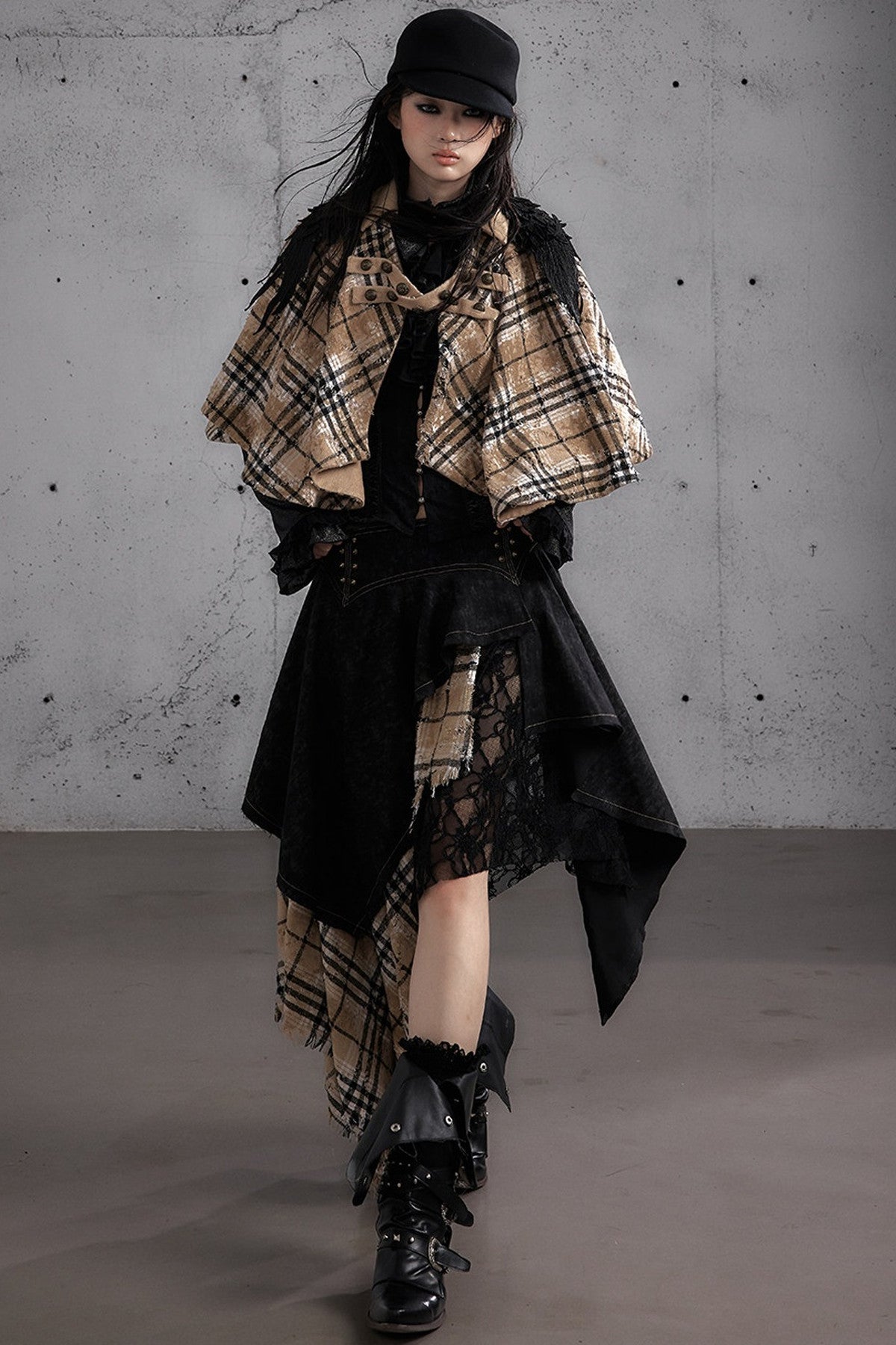 Reversible Wool Blend Plaid Cape