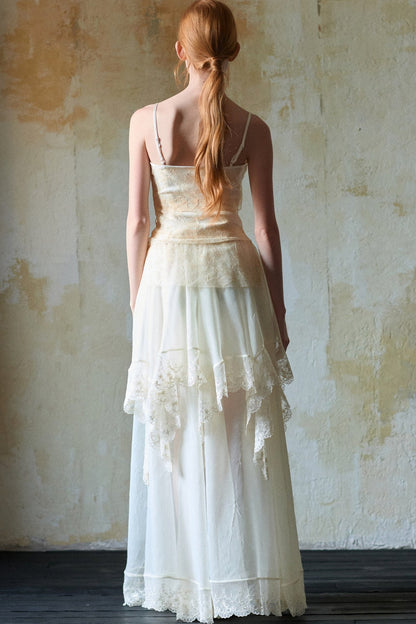 Beige Lace Bow Camisole Set-Up