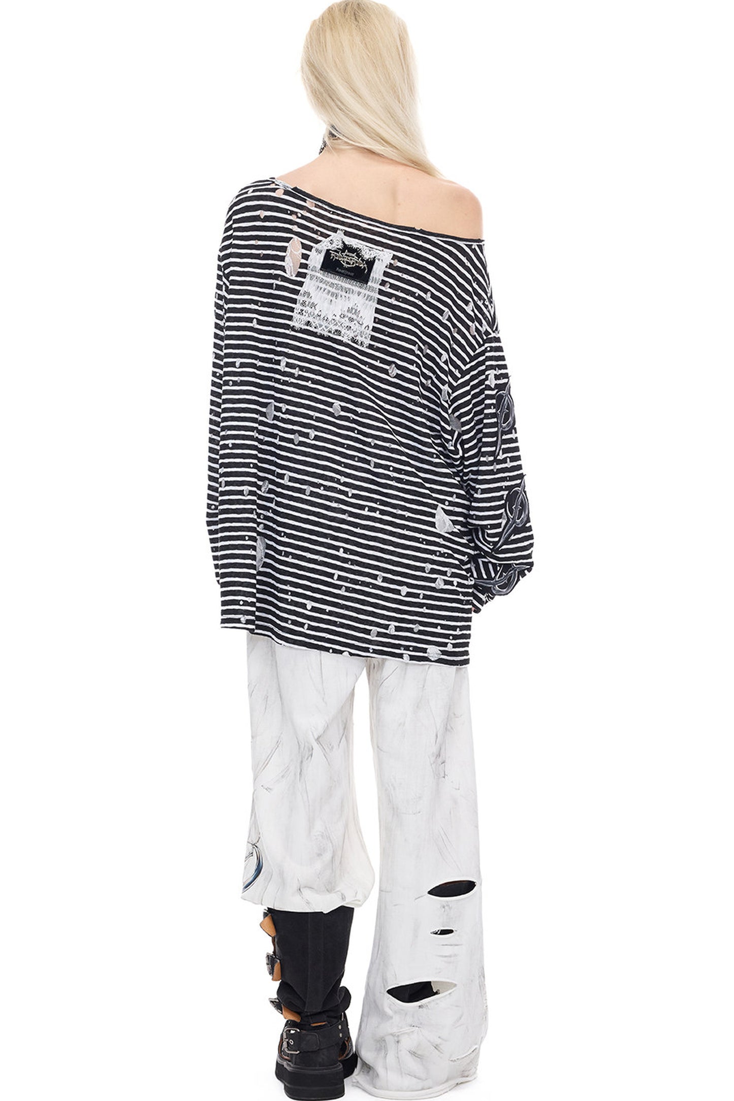 Rock Frog Striped Lace Trim T-Shirt