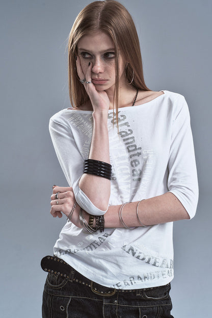 Off-Shoulder Long Sleeve T-Shirt