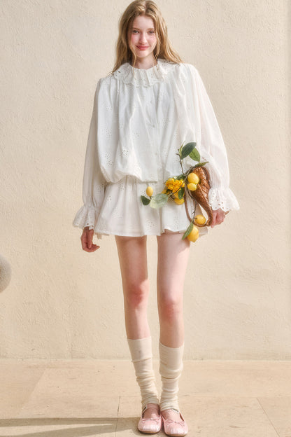 Long-Sleeved Cotton Embroidered Shirt Dress