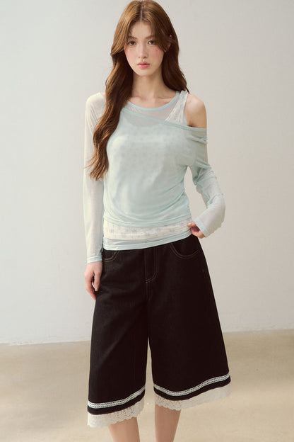 Cooling Layered-Look Long-Sleeve Blouse Set