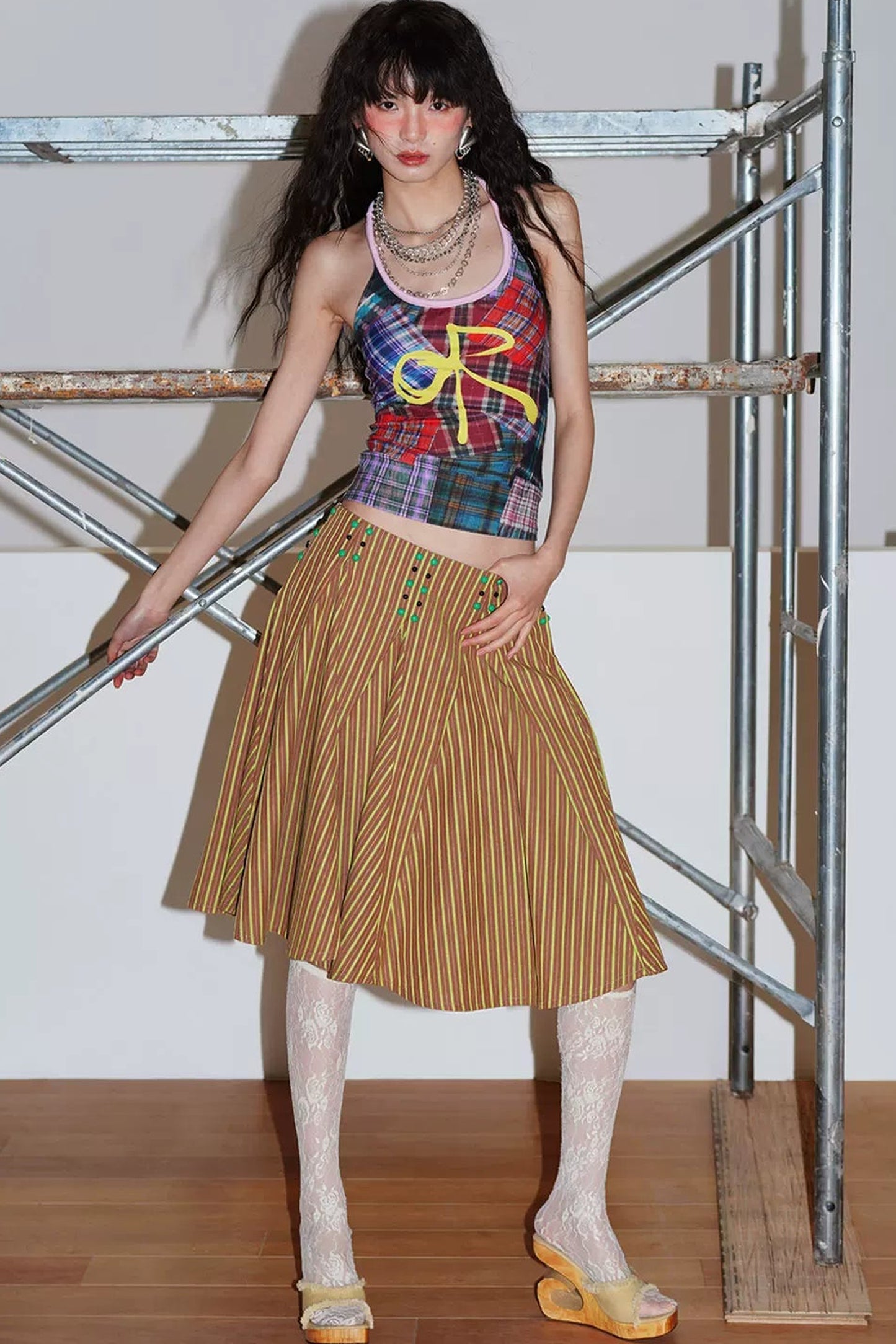 Retro Striped A-Line Skirt