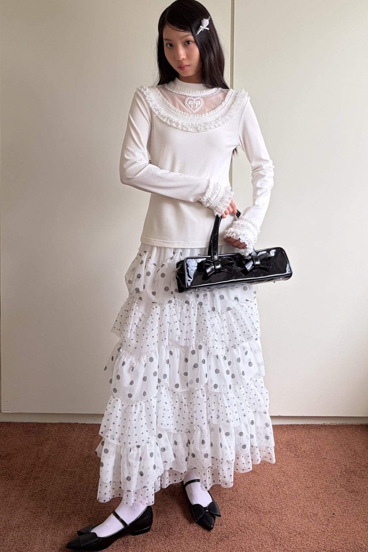 Embroidered Mesh Lace Collar T-Shirt