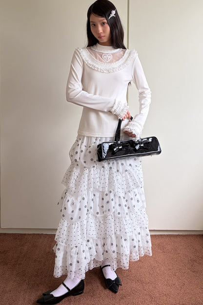 Embroidered Mesh Lace Collar T-Shirt