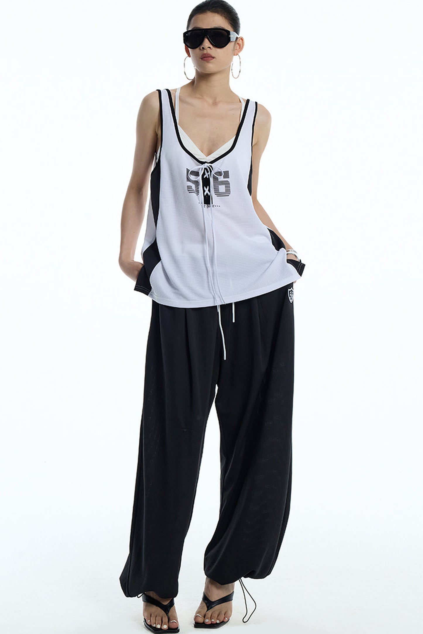 Black White Color-Block Sports Pants