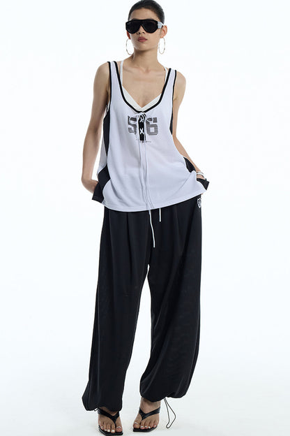 Black White Color-Block Sports Pants